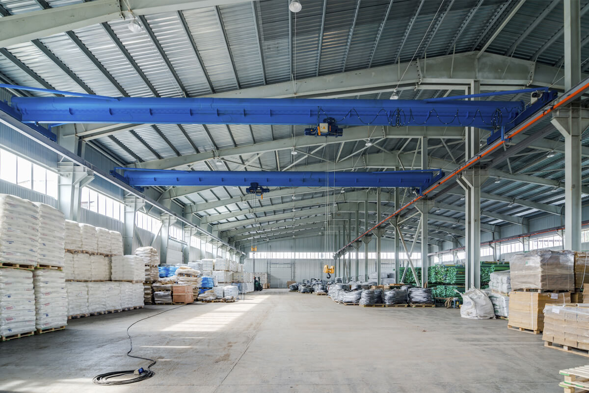 the inside of a big warehouse