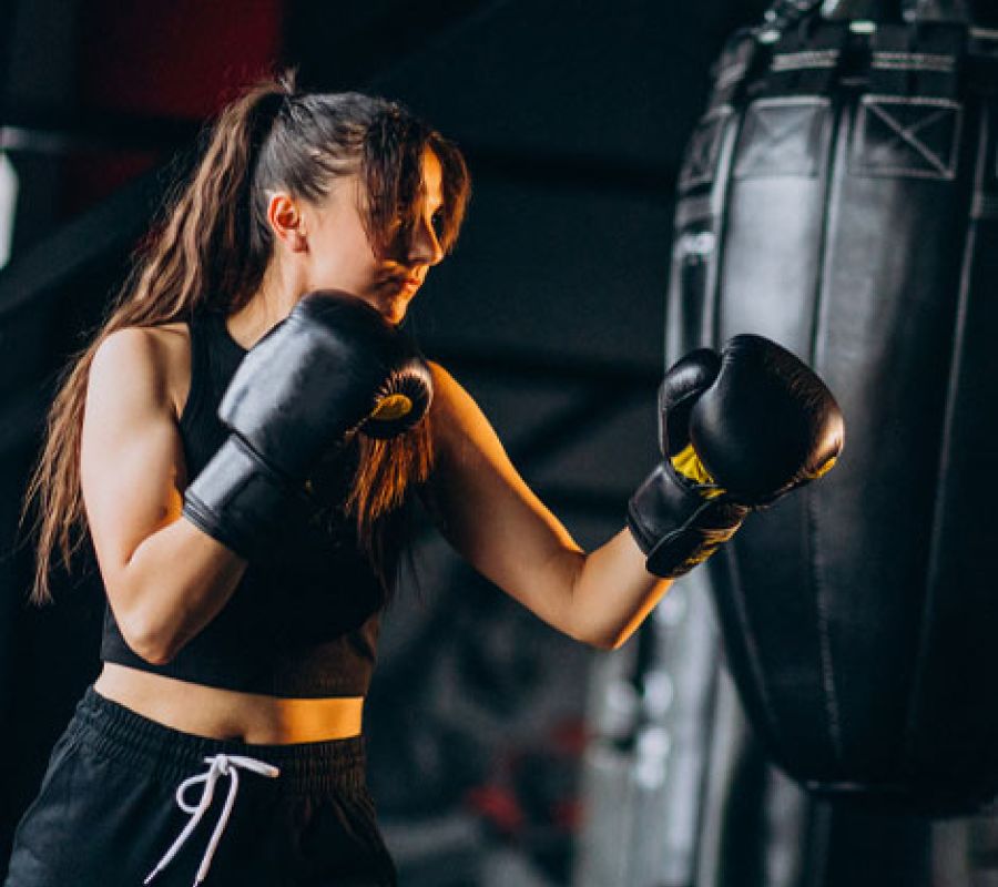 A woman boxing