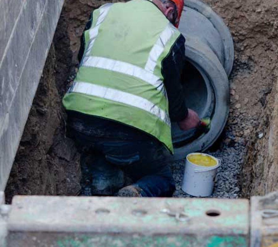Man working on a drainage pipe