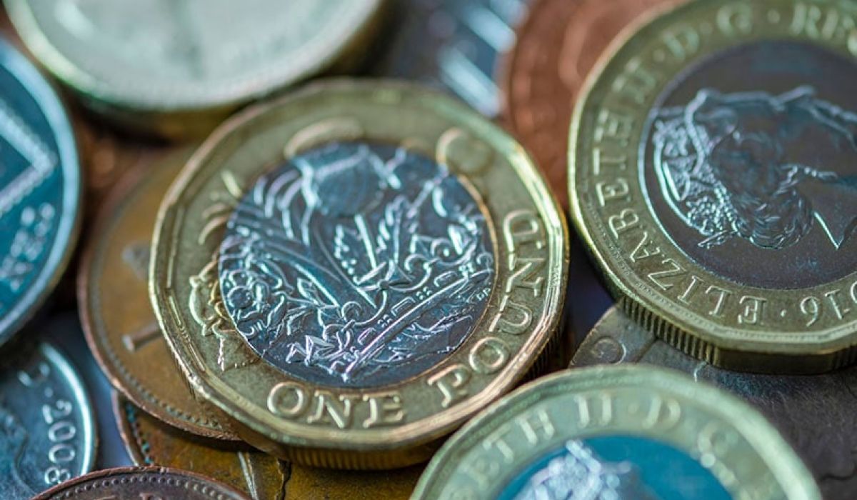 High angle shot of british pound coins