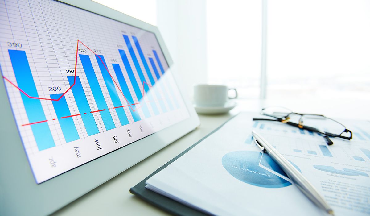 Close up of a business financial report on a desk
